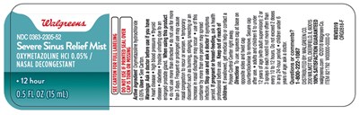 Principal Panel 0.5 Floz Bottle (Walgreens Severe Sinus Mist Bottle Label)